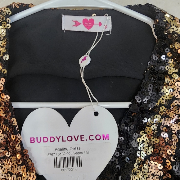 Buddy Love Size M Dress Black / Gold Sequins Loose Fit Wrap Dress Mid Thigh - Picture 9 of 9